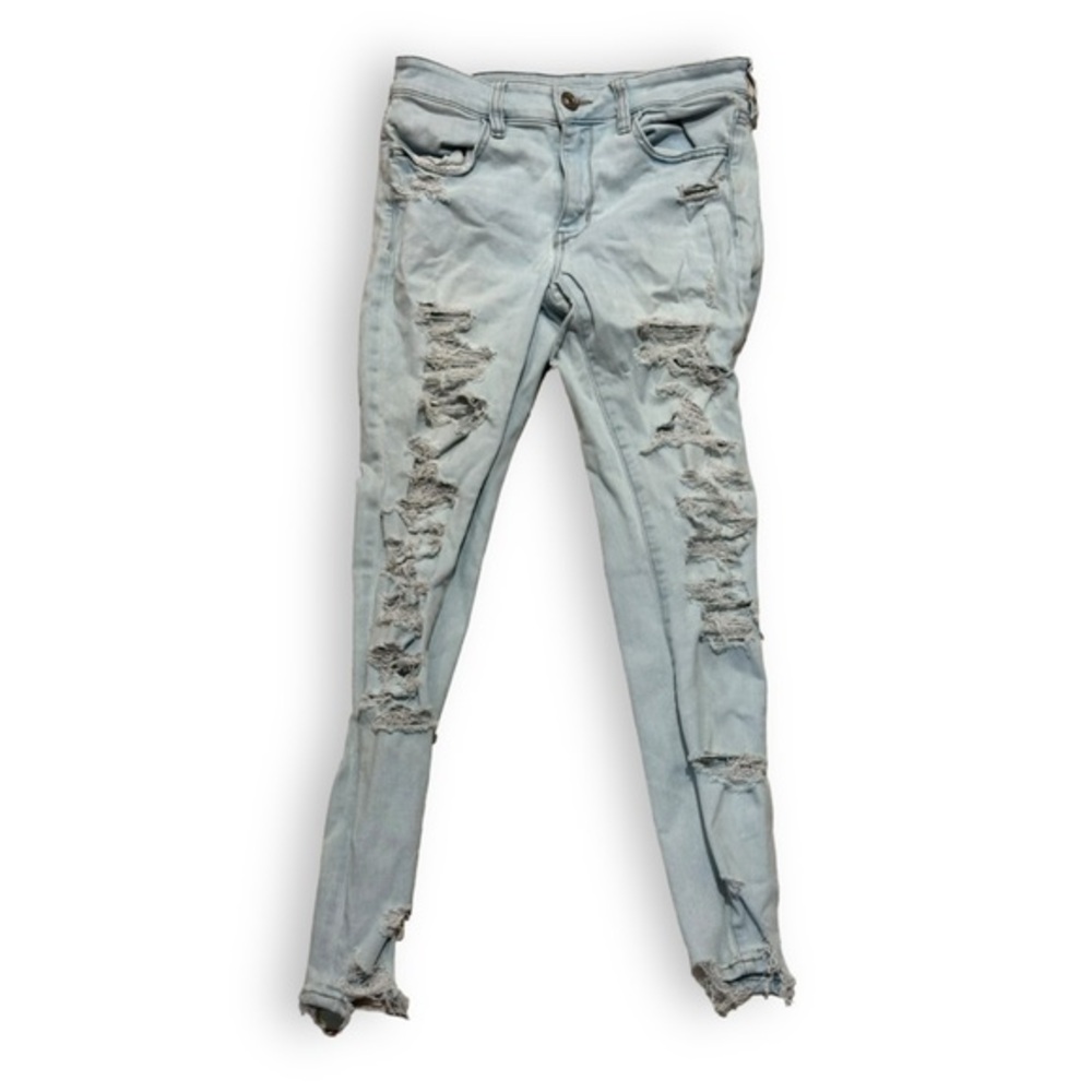 Womens AE American Eagle 6 Ultra Distressed Destructed Next Level Stretch Jeans